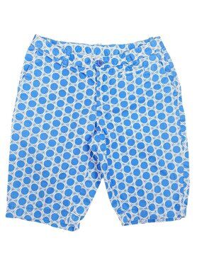 Girl's Lands' End Kids Blue White Bermuda Shorts Size 10 Cotton Adjustable Waist